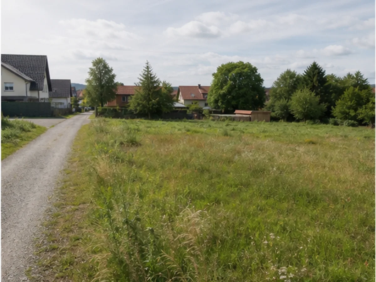 Unbebaute Grundstücksfläche mit Zufahrt und Nachbarschaft